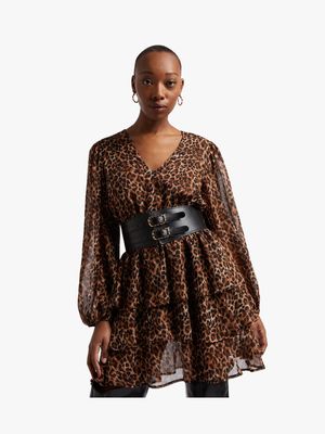 Chiffon Fit & Flare Leopard Print Dress