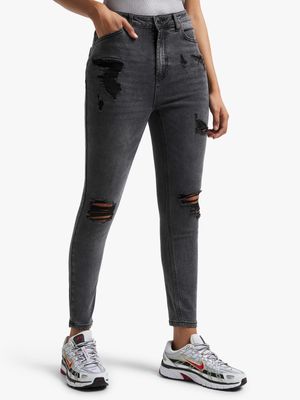 Redbat Women's Grey Wash High Rise Super Skinny Jeans