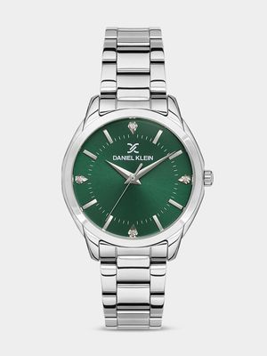 Daniel Klein Silver Plated Green Dial Stainless Steel Bracelet Watch
