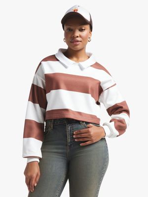 Women's Brown & White Striped Rugby Jersey