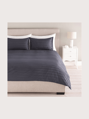 Gold Seal Certified Egyptian Cotton 300 Thread Count Wide Stripe Duvet Cover Set Charcoal