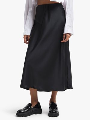Women's Charcoal Satin Skirt