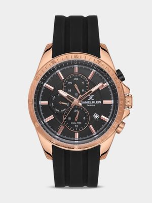 Daniel Klein Rose Plated Black Silicone Chronographic Watch