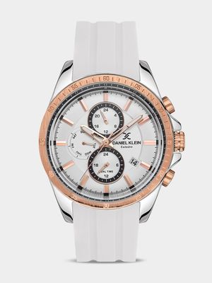 Daniel Klein Rose Plated White Silicone Chronographic Watch