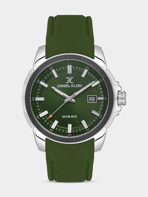 Daniel Klein Silver & Grey Plated Green Silicone Watch