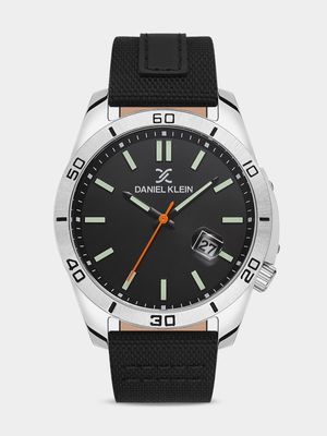 Daniel Klein Silver Plated Black Dial Black Leather Watch