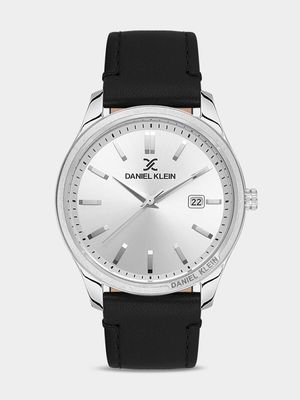 Daniel Klein Silver Plated Silver Tone Dial Black Leather Watch