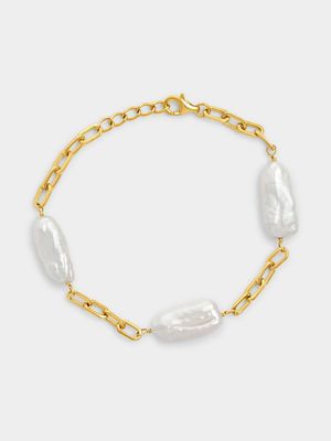 Gold Plated Sterling Silver Freshwater Pearl Paperclip Bracelet