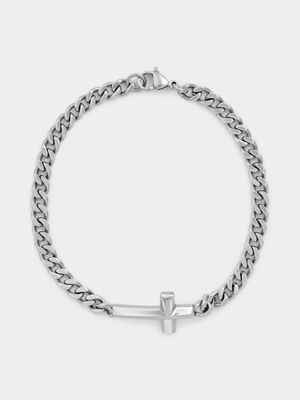 Stainless Steel Side Cross Curb Bracelet
