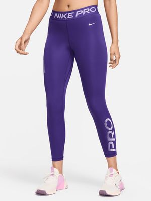 Womens Nike Pro Dri-Fit Mid-Rise 7/8 Graphic Purple Tights