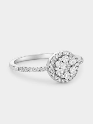 Sterling Silver Cubic Zirconia Round Halo Pavé Ring
