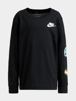 Nike Unisex Kids Retro Sticker Long Sleeve Black T-Shirt