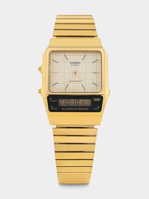 Casio Retro Gold Plated Stainless Steel Ana Digi Bracelet Watch