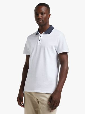 Jet Mens White Jacquard Golf Shirt