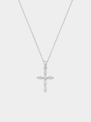 Sterling Silver Cubic Zirconia Marquise Cross Pendant