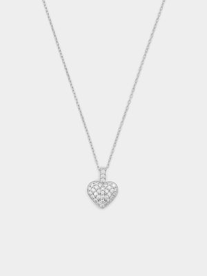 Sterling Silver Cubic Zirconia Pavé Heart Pendant