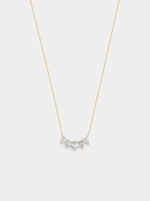Gold Plated Sterling Silver Cubic Zirconia Pear Quintet Necklace