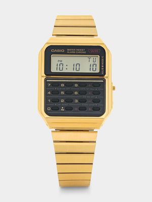 Casio Retro Gold Plated Rectangle Black Digital Calculator Bracelet Watch