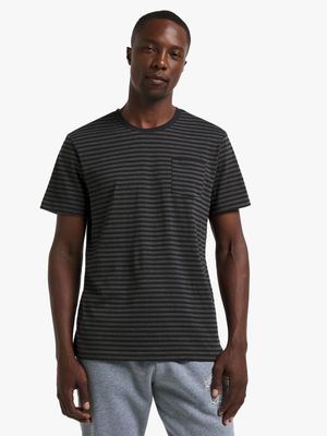 Men's Black & Grey Striped T-Shirt