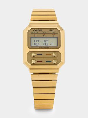 Casio Retro Gold Plated Rectangle Digital Bracelet Watch