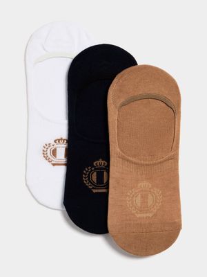 Fabiani Men's 3-Pack Navy/White/Natural Crest Invisible socks