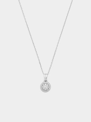 Sterling Silver Cubic Zirconia Round Cluster Halo Pendant