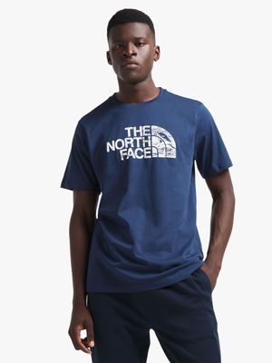 Mens The North Face Woodcut Dome Navy Tee