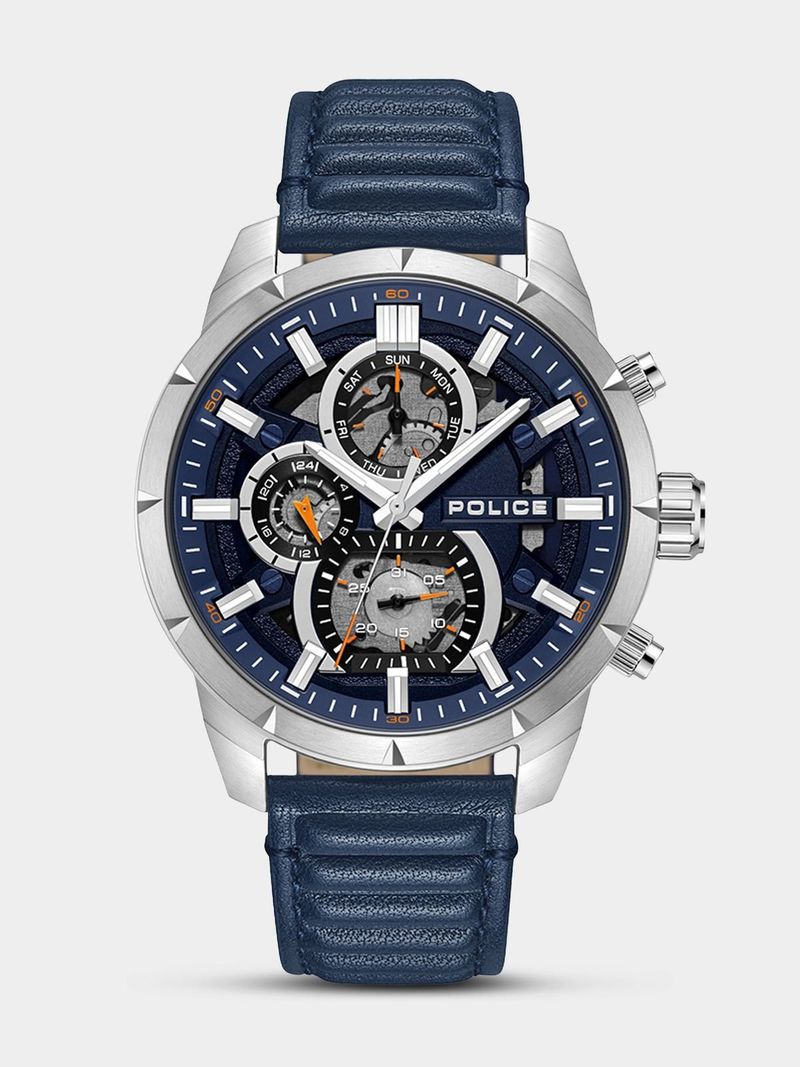 Police Rangy Stainless Steel Blue Dial Blue Leather Chronograph Watch ...