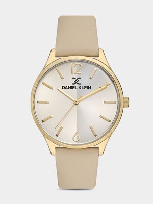 Daniel Klein Gold Plated Beige Dial Nude Leather Watch