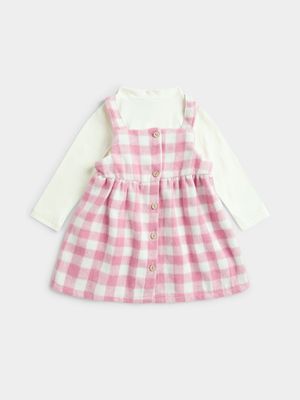 Jet Toddler Girls Pink Flannel Pinnie Dress