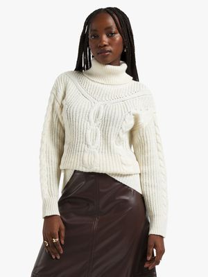 Jet Women's Cream Rollneck Cable Knit Jersey