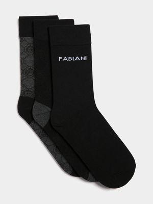 Fabiani Men's 3-Pack Black Monogram Gift Set Socks