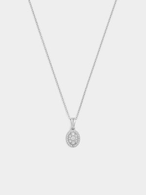 Sterling Silver Cubic Zirconia Oval Halo Pendant