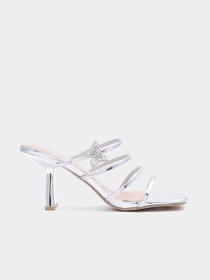 Women's Silver Butterfly Heeled Sandals
