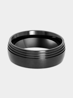 Stainless Steel Black Plated Side Stripes Ring