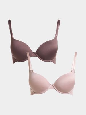 Jet Women's 2 Pack Basic  Blush and Taupe Bras