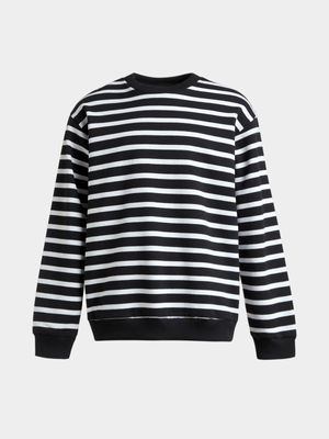 Younger Boy's Black & White Striped Sweat Top