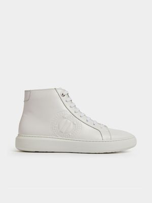 Fabiani Men's Casual Classic Leather White High Top Sneakers