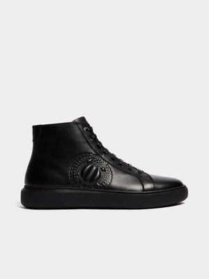 Fabiani Men's Casual Classic Leather Black High Top Sneakers