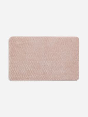 Jet Home Waffle Flannel Embossed Silver Pink Bath Mat