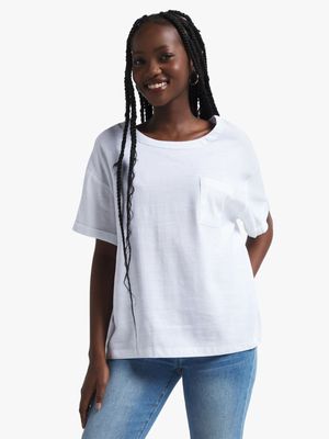 Jet Women's White Short Sleeve Pocket Blouse