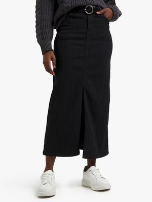 Jet Women's Black Striped Midaxi Skirt