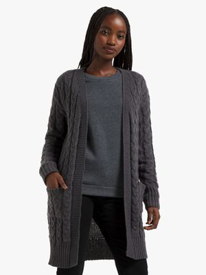 Jet Women's Charcoal Cable Knit Cardigan
