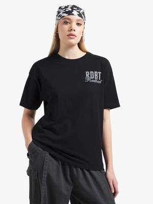 Redbat Women's Black Relaxed Graphic T-Shirt