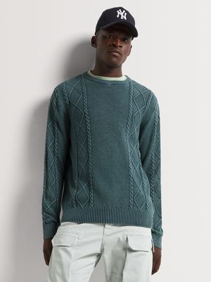 Men's Relay Jeans Cable Washed Green Knitwear