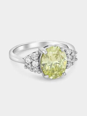 Sterling Silver Lime Green Oval Accent Ring