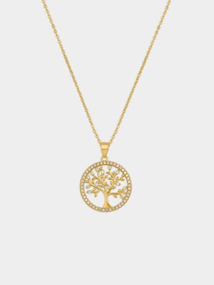 Sterling Silver GP CZ Tree of Life Pendant