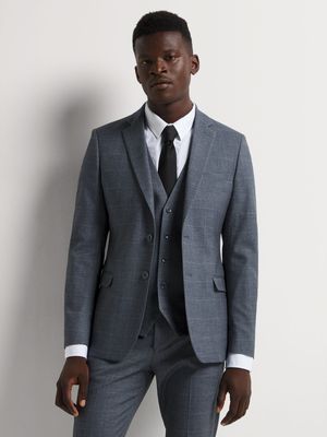 Men's Markham Slim Windowpane Check Grey Melange Suit Jacket