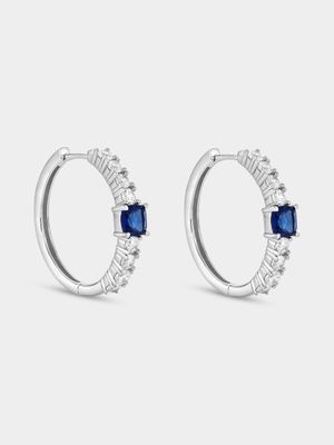 Sterling Silver Sapphire Blue Eternity Hoop Earrings
