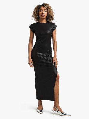 Women's Black Rib Maxi Bodycon Dress